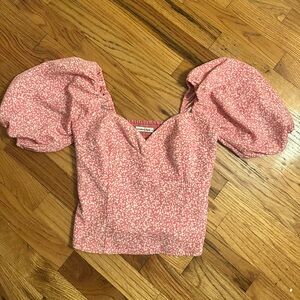 Abercrombie & Fitch Pink Floral Blouse with Puff Sleeves
